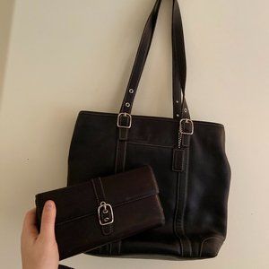 Coach Black Leather Purse and Matching Wallet